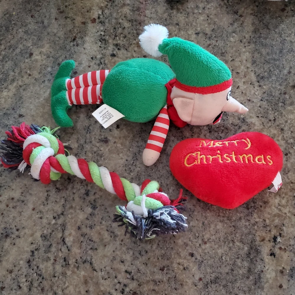 Bundle of 3 Dog Chew Squeak Toys‎ Red and Green